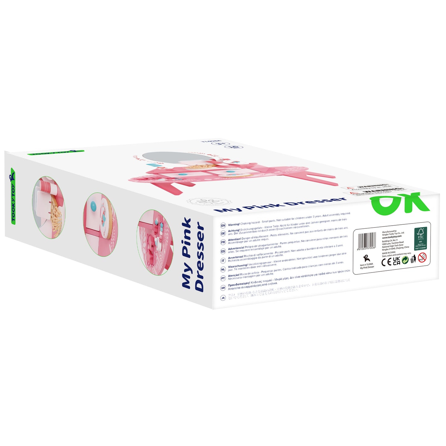 TOOKY TOY Rožinis medinis kosmetinis staliukas su stalčiumi – vaizdas 7