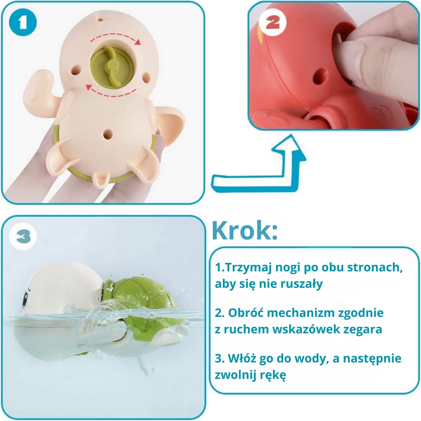 Woopie Rožinis užsukamas plaukiojantis vėžliukas maudynėms, šonu – vaizdas 3