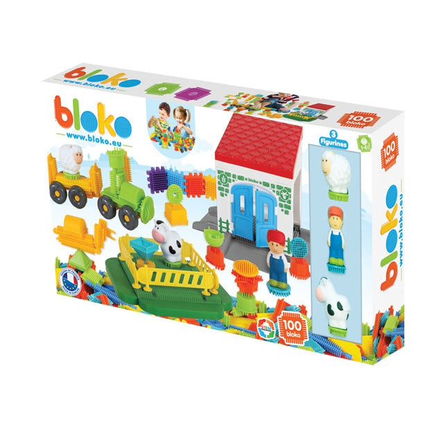 MOCHTOYS „Pin Bricks“ Kaladėlės „Ferma“ (100 elementų + 3 figūrėlės) – vaizdas 3