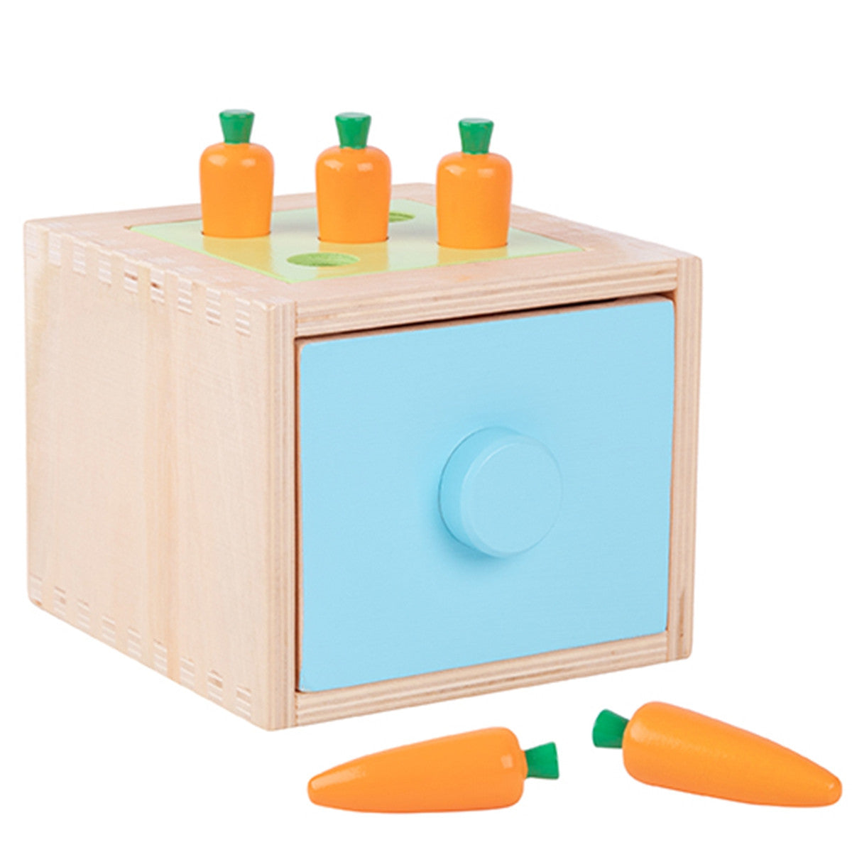 WOOPIE Medinė lavinamoji dėžutė 4in1 Montessori rūšiuoklis su morkytėmis