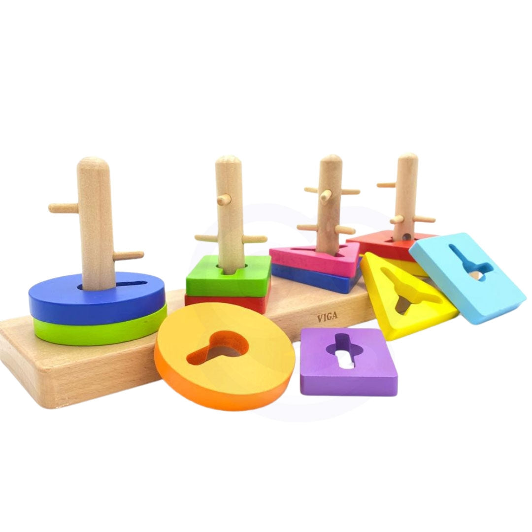 VIGA medinės kaladėlės su formų rūšiuokle Montessori – vaizdas 2