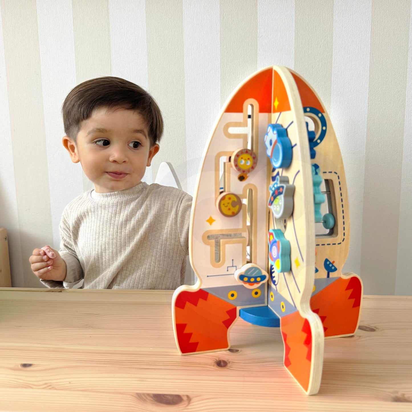 Tooky Toy Didelė Medinė Edukacinė Raketa – 4 Aukštų Daugiafunkcinis Žaislas – vaizdas 2