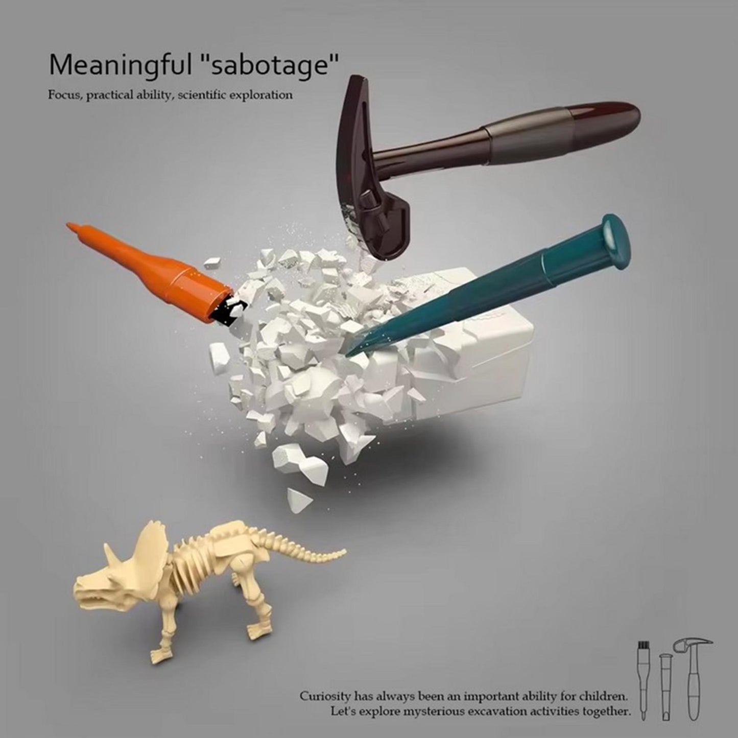 WOOPIE archeologinis rinkinys, dinozaurų skeletų kasinėjimai (6 in 1) – vaizdas 4