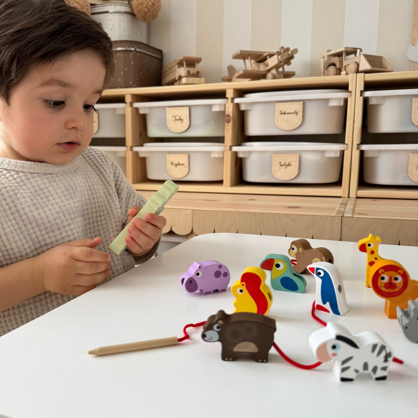 WOOPIE Medinės vėrimo kaladėlės „Safari ZOO“, dramblio figūrėlė – vaizdas 3