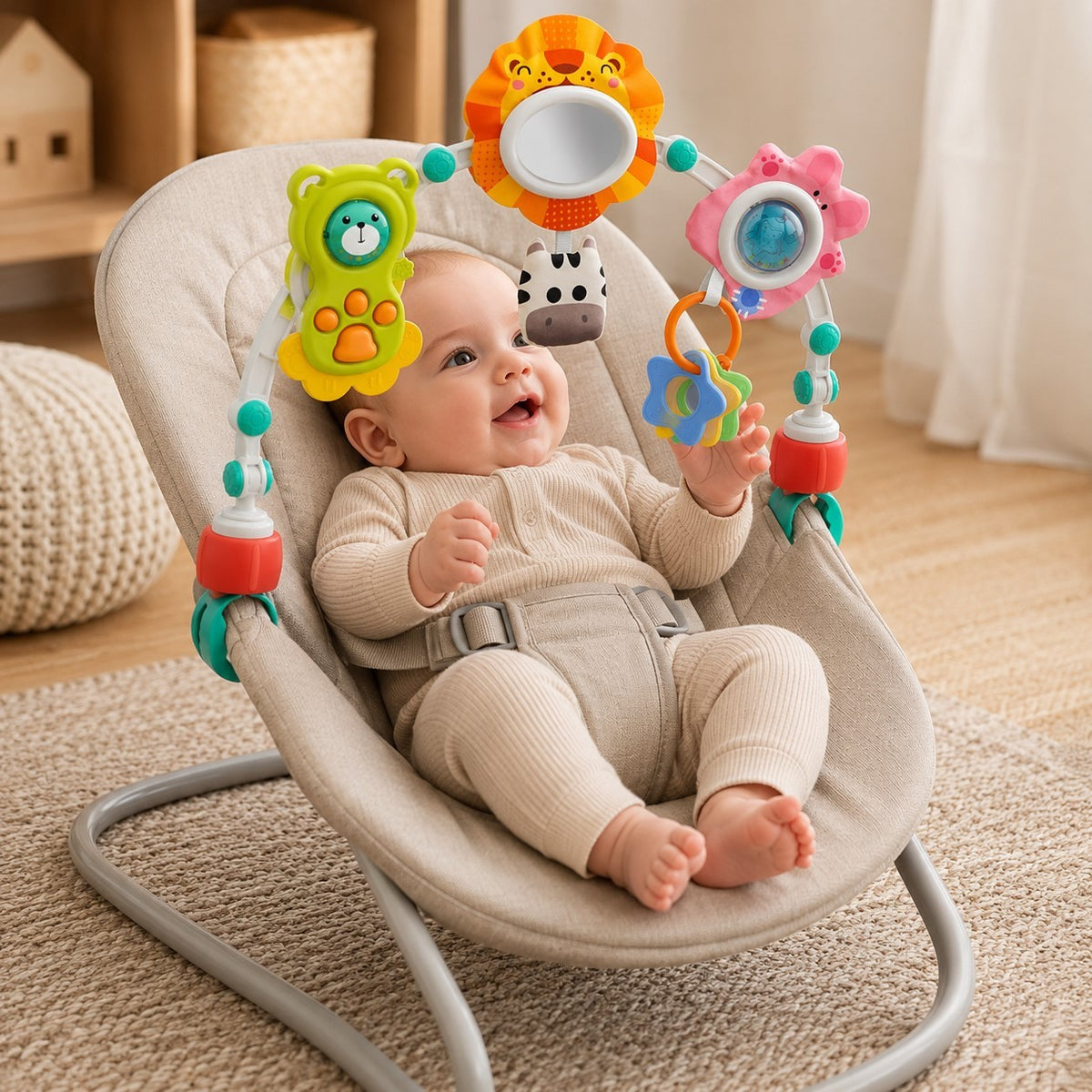WOOPIE BABY Sensorinis Lankas Lopšiui Vežimėliui Liūtas Meška