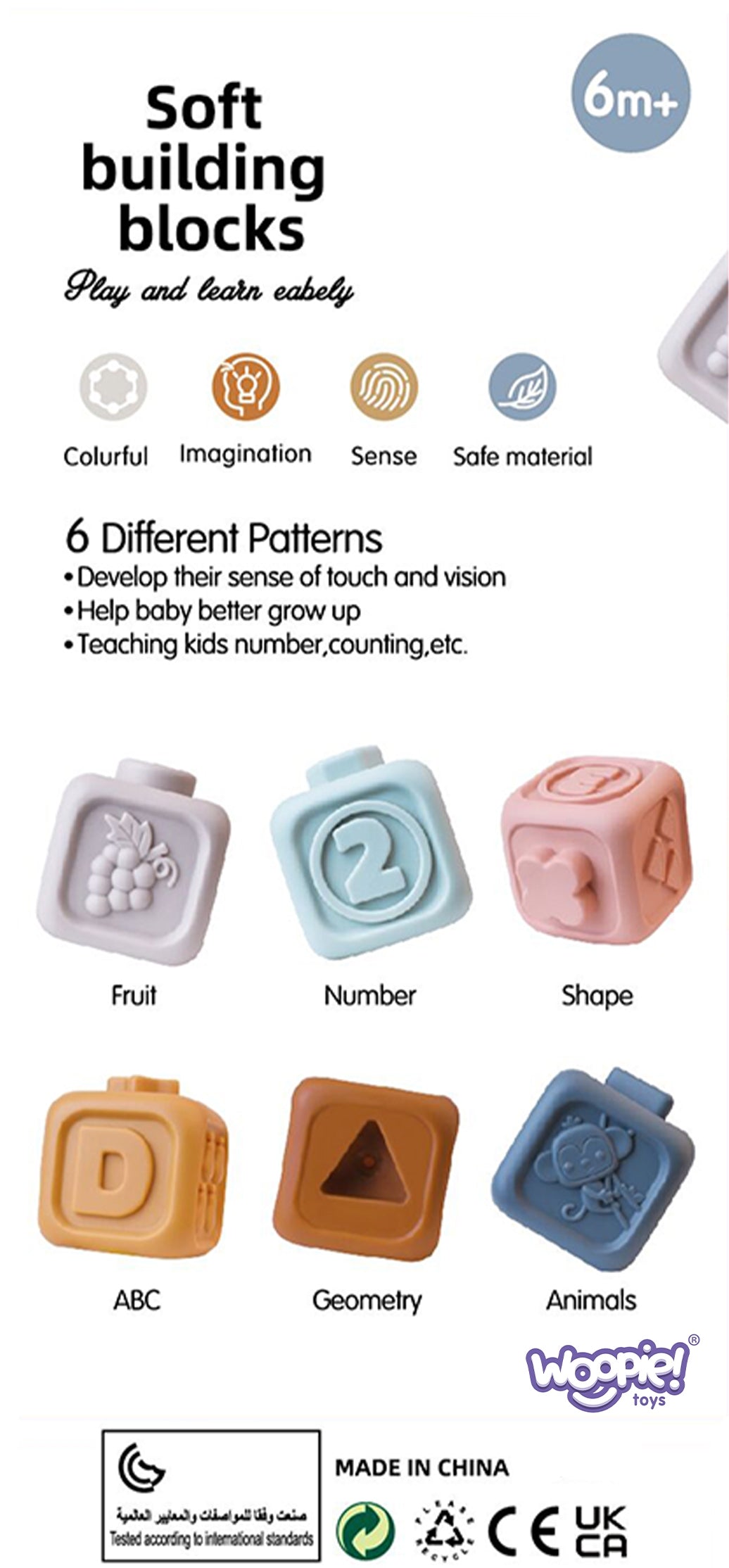 WOOPIE BABY 2in1 Edukacinis rinkinys: sensoriniai kaladėlės-piramidė su skaičiais ir kramtuku – vaizdas 4