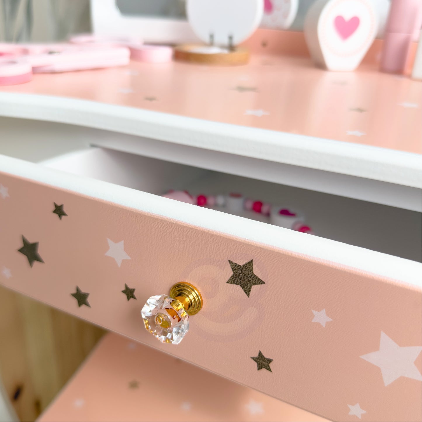 WOOPIE GREEN Medinis kosmetinis staliukas su veidrodžiu ir priedais – vaizdas 7