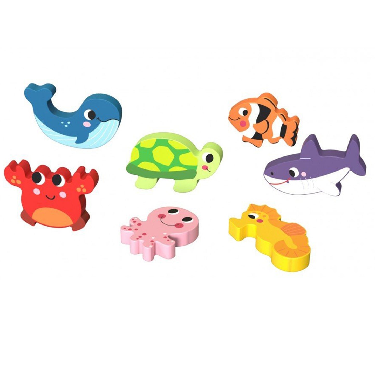 TOOKY TOY medinė Montessori formų dėlionė „Jūros pasaulis“ (7 elementai: žuvytės, vėžliukas) – vaizdas 4