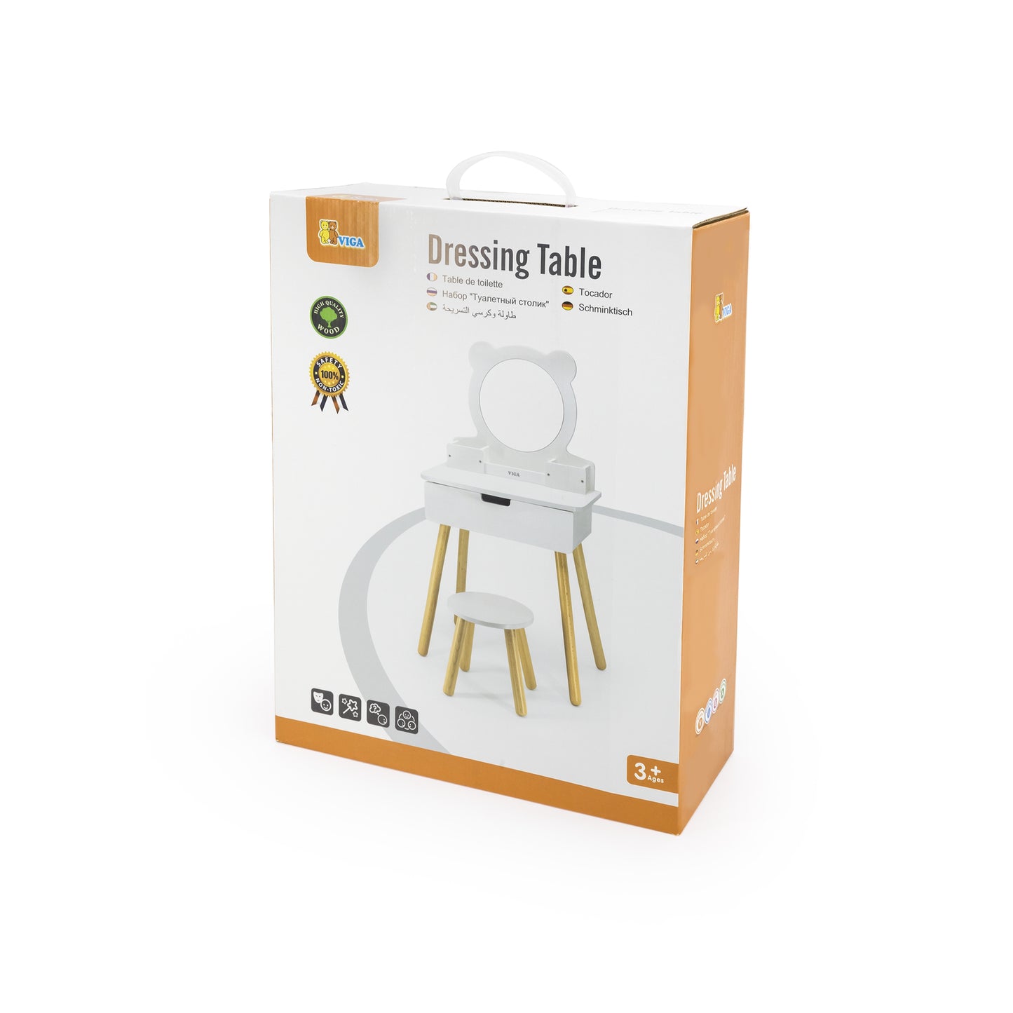 VIGA Didelis medinis baltas kosmetinis staliukas su laku ir veidrodžiu – vaizdas 10