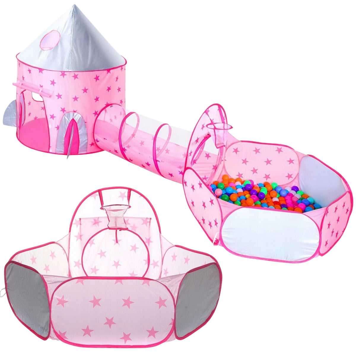 WOOPIE 3-in-1 Princesės pilies palapinė su tuneliu ir baseinu XXL