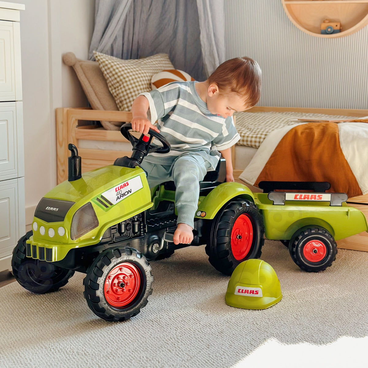 FALK Claas Green minamas traktoriukas su priekaba ir garsiniu signalu 2-5 m.