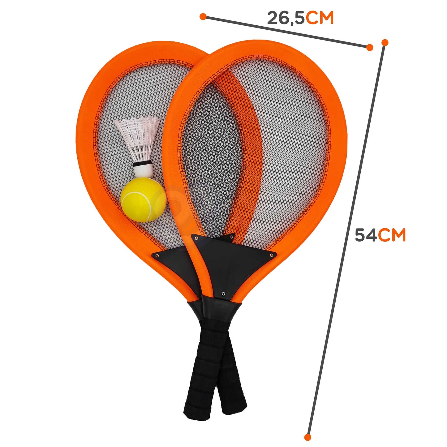 WOOPIE Didelės raketės tenisui/badmintonui vaikams, rinkinys su kamuoliuku ir plunksninuku – vaizdas 3