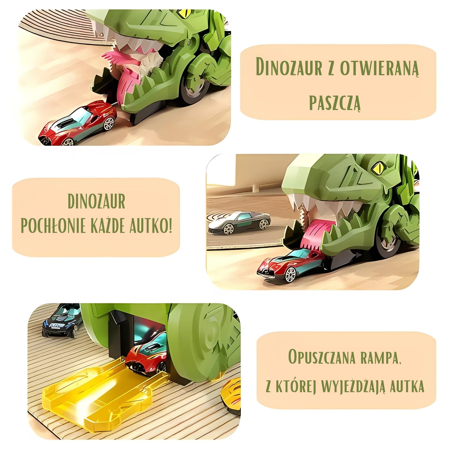 WOOPIE Dinozauro Mašinų Rinkinys su Trasa ir 12 Mašinėlių – 13 dalių