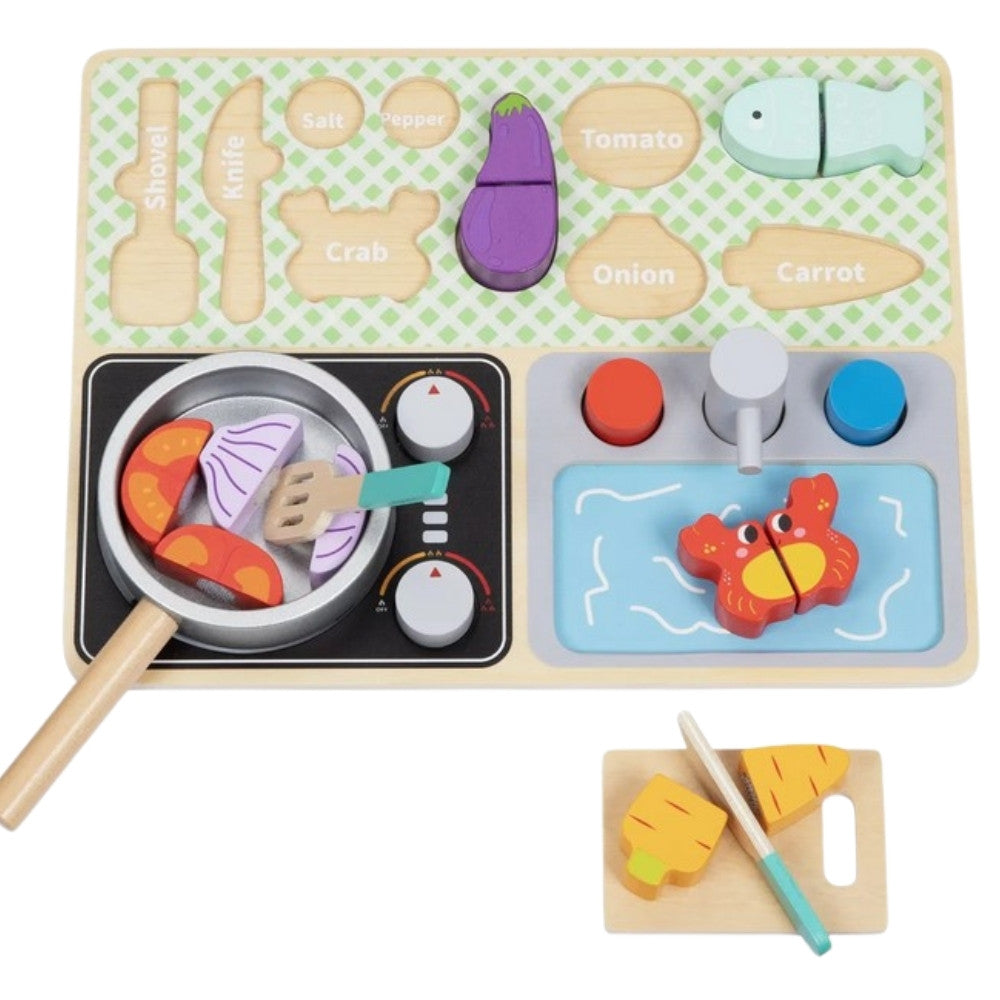 TOOKY TOY Medinė Virtuvėlė su Priedais – Mažojo Virėjo Rinkinys