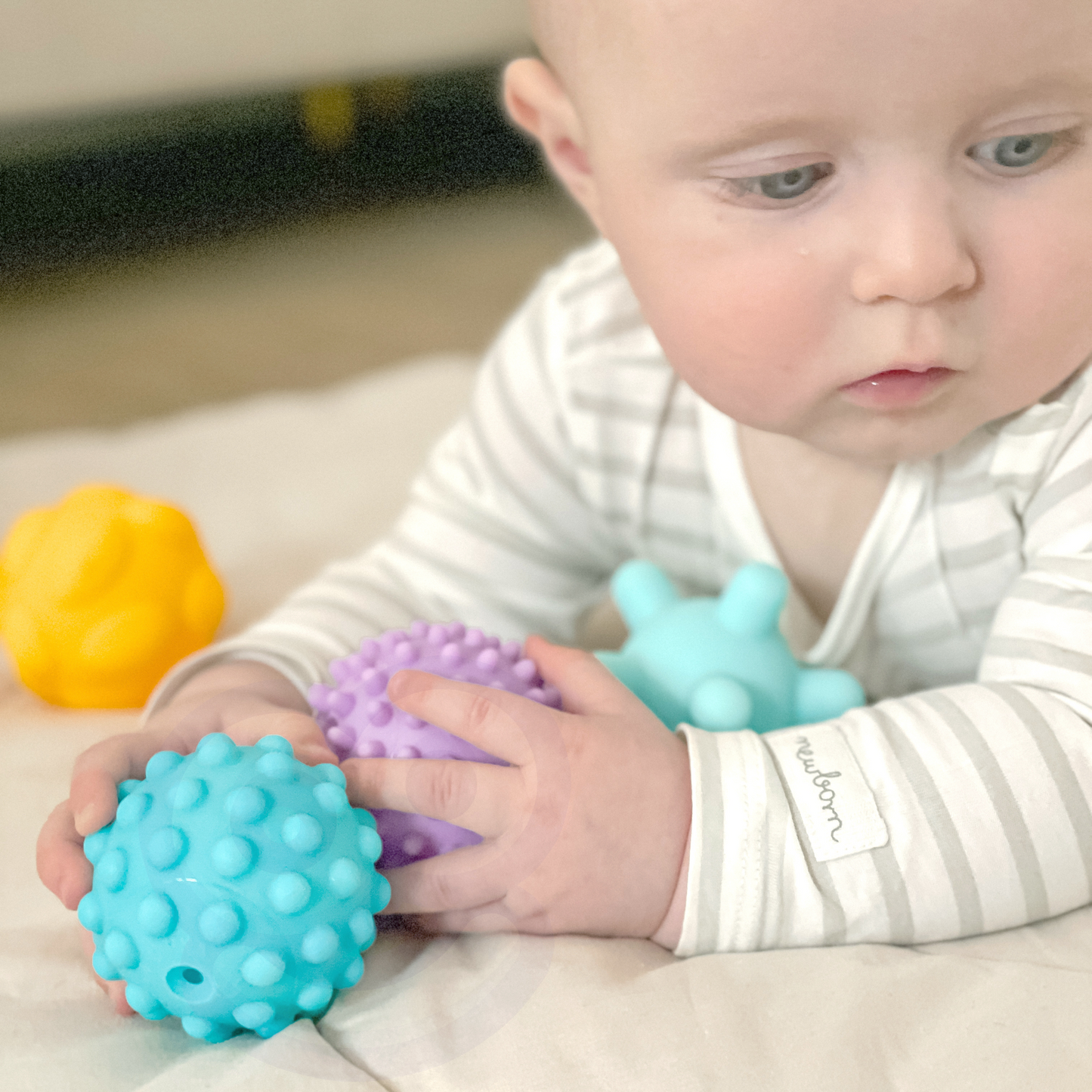 WOOPIE BABY Sensoriniai Spaudžiami Kaladėliai 6 vnt. kūdikiams