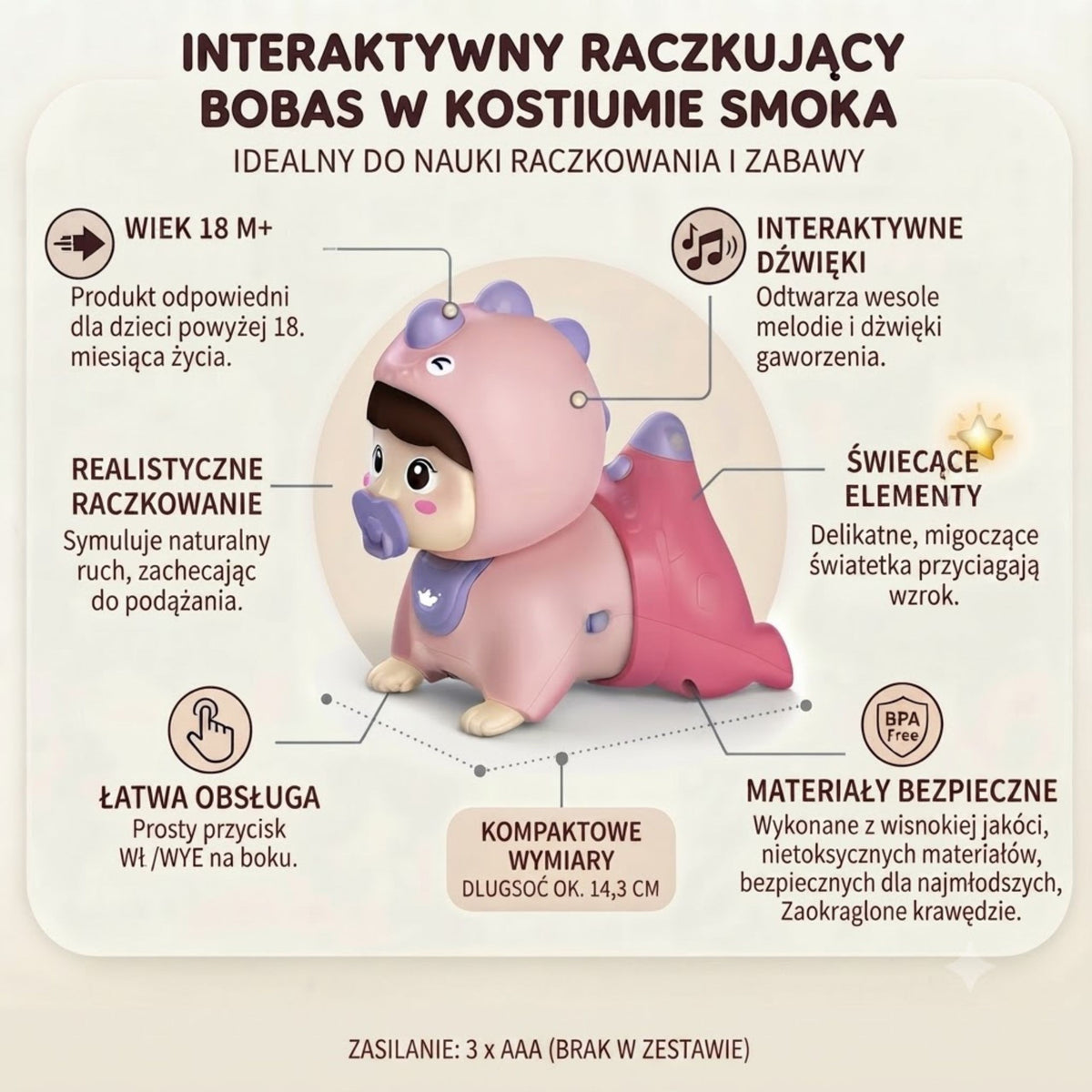 WOOPIE BABY Šliaužiantis Kūdikis su Šviesos ir Muzikos Efektais