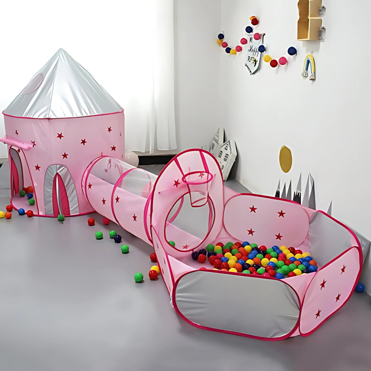 WOOPIE 3-in-1 Princesės pilies palapinė su tuneliu ir baseinu XXL