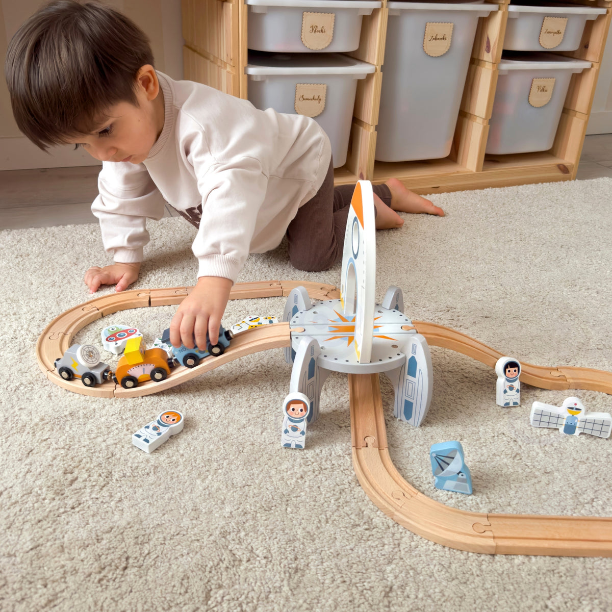 TOOKY TOY Medinis Kosminis Traukinių Bėgių Rinkinys Vaikams
