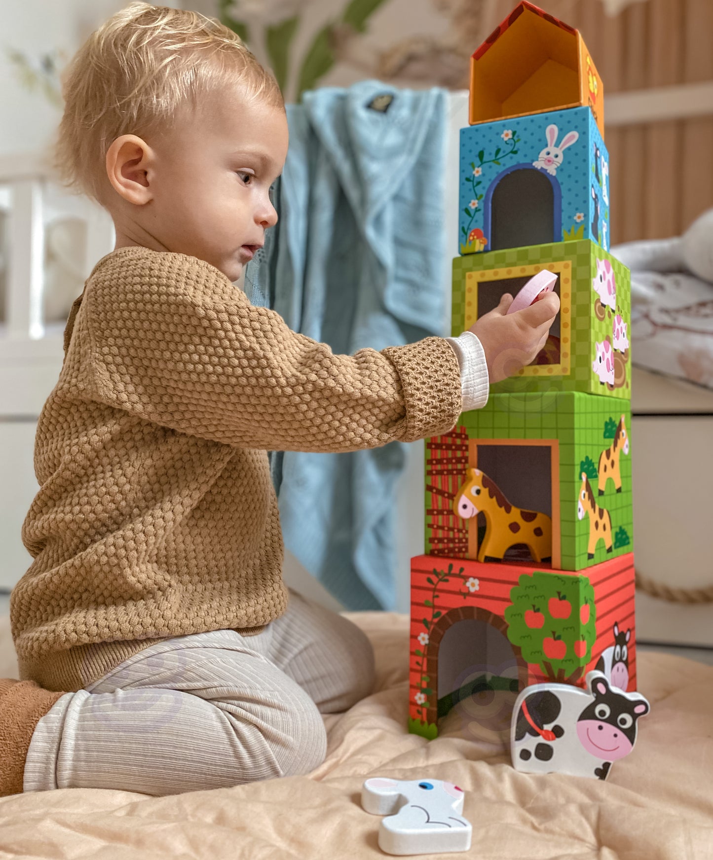 Woopie Green dėlionė – ūkio tematikos kubeliai su figūrėlėmis (10 dalių) – vaizdas 2