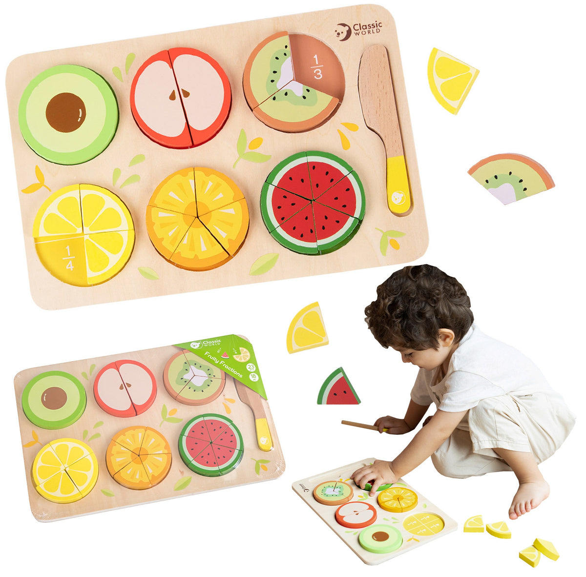 CLASSIC WORLD Medinių Vaisių Pjaustymo Rinkinys Montessori 23 vnt.