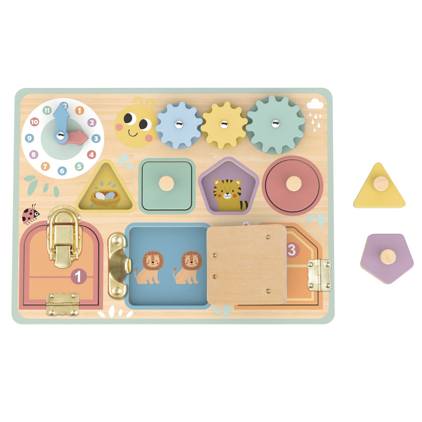TOOKY TOY Montessori lavinamoji lentelė su spynelėmis, krumpliaračiais, rūšiuokliu ir laikrodžiu – pagrindinis vaizdas