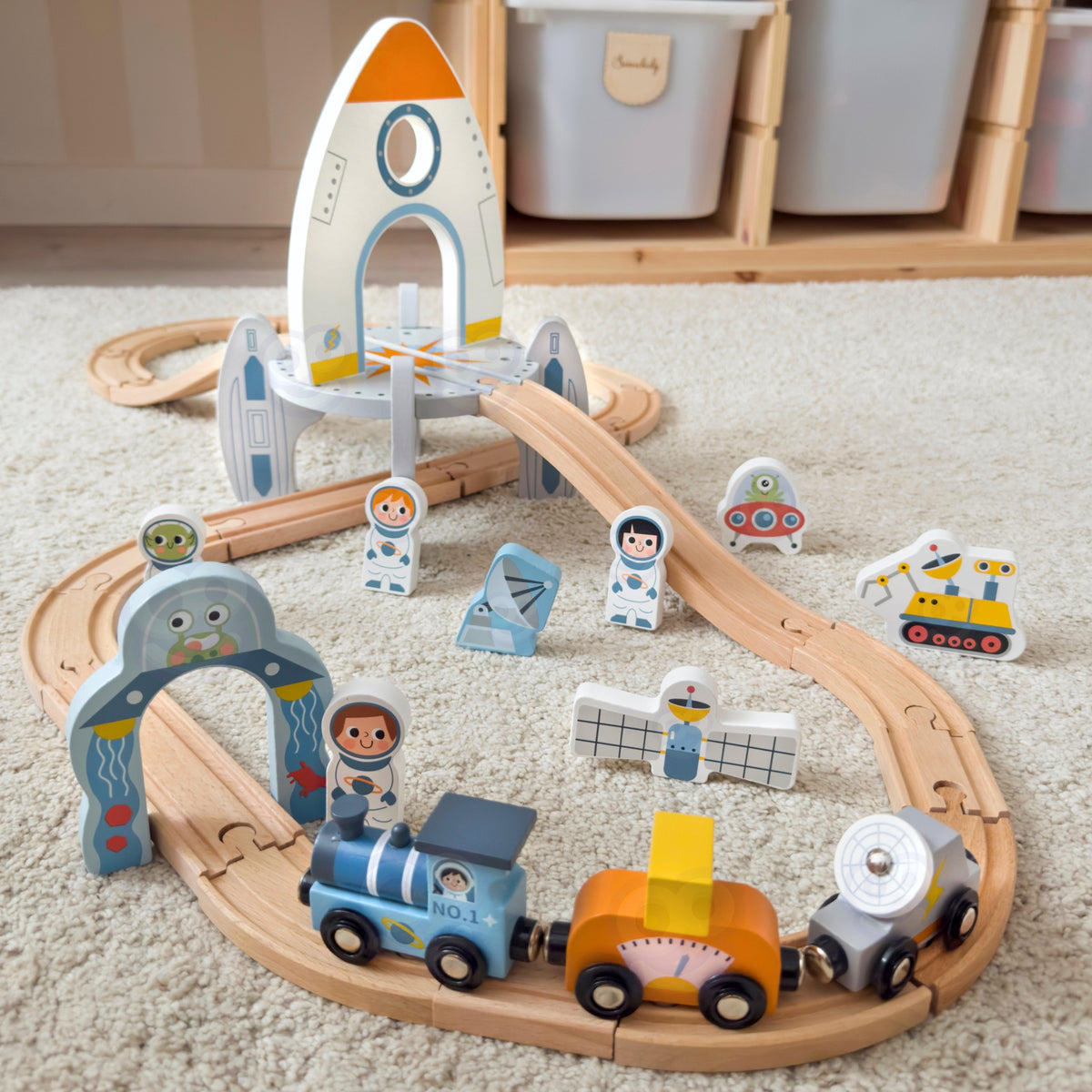 TOOKY TOY Medinis Kosminis Traukinių Bėgių Rinkinys Vaikams
