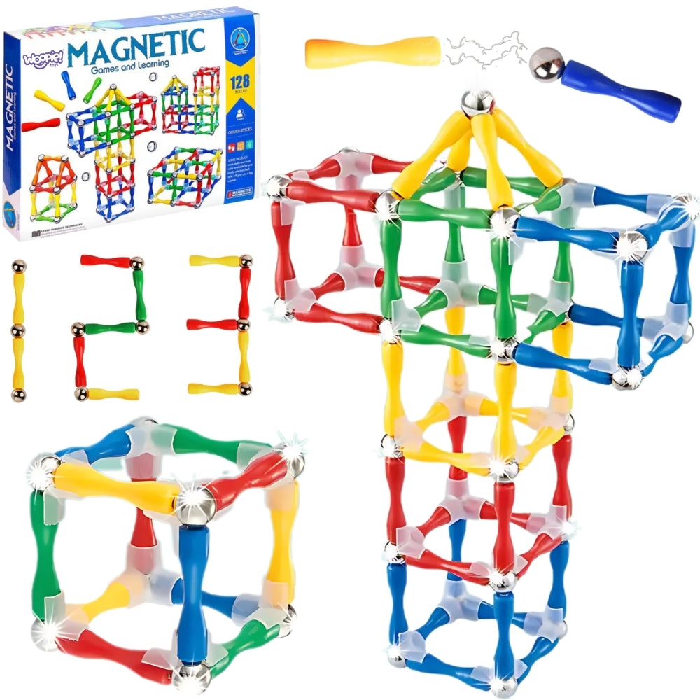 WOOPIE Magnetiniai konstruktoriaus blokeliai 3D, 128 elementai, XXL – pagrindinis vaizdas