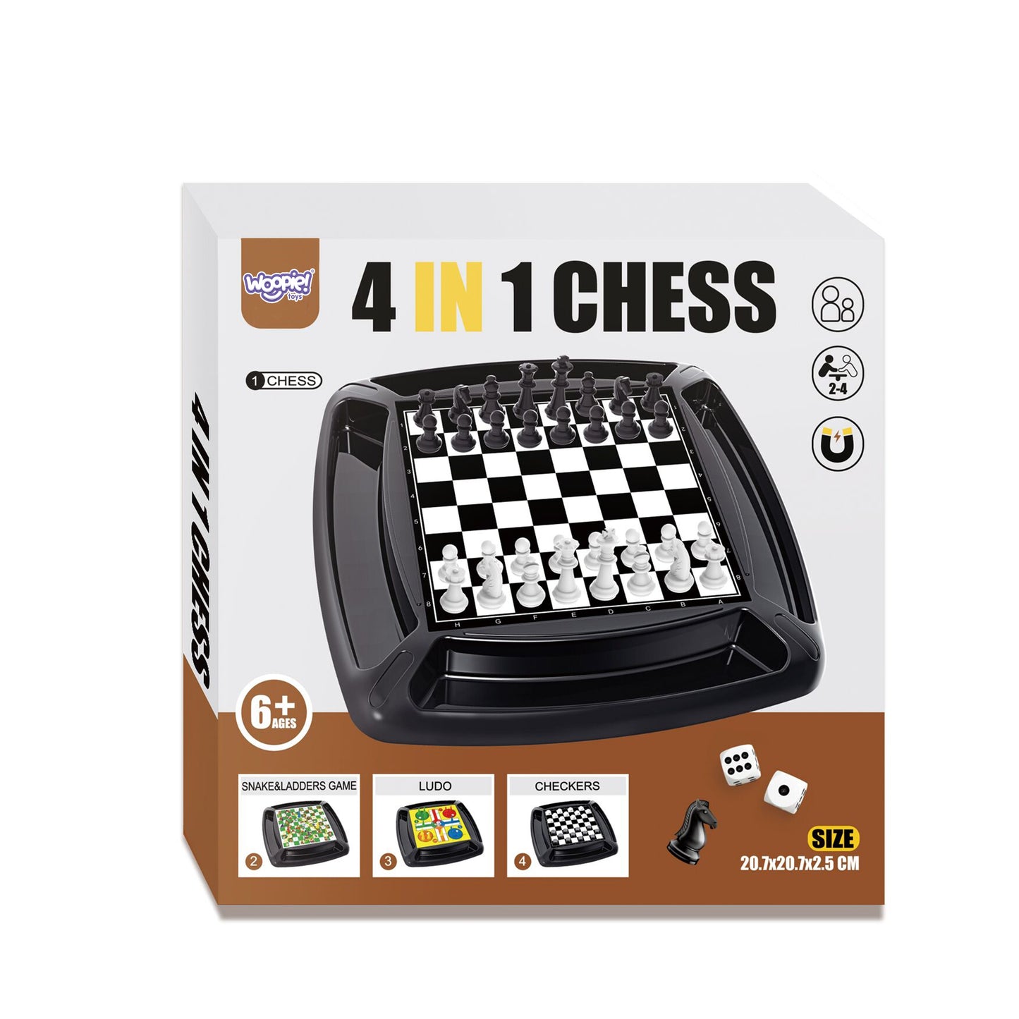 WOOPIE 4in1 Stalo Žaidimų Rinkinys: Šachmatai, Šaškės, Kinų Žaidimas, Kopėčios ir Gyvatės – vaizdas 3