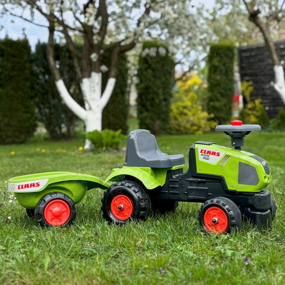 FALK Baby Claas Axos 310 Žalias Minitraktoris su Priekaba, nuo 1 m.