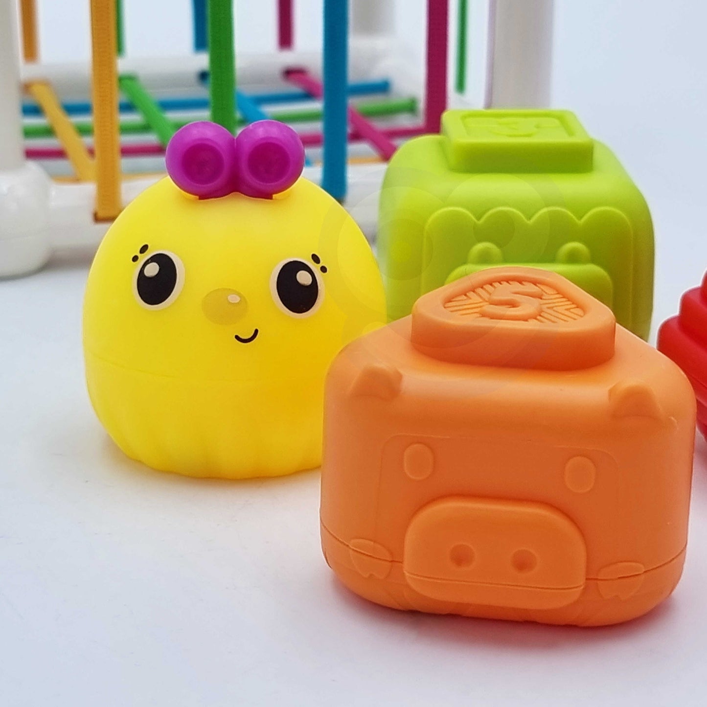 WOOPIE BABY Jutiminis Rūšiuoklis Kubas su Barškučiais Gyvūnai 7 vnt.