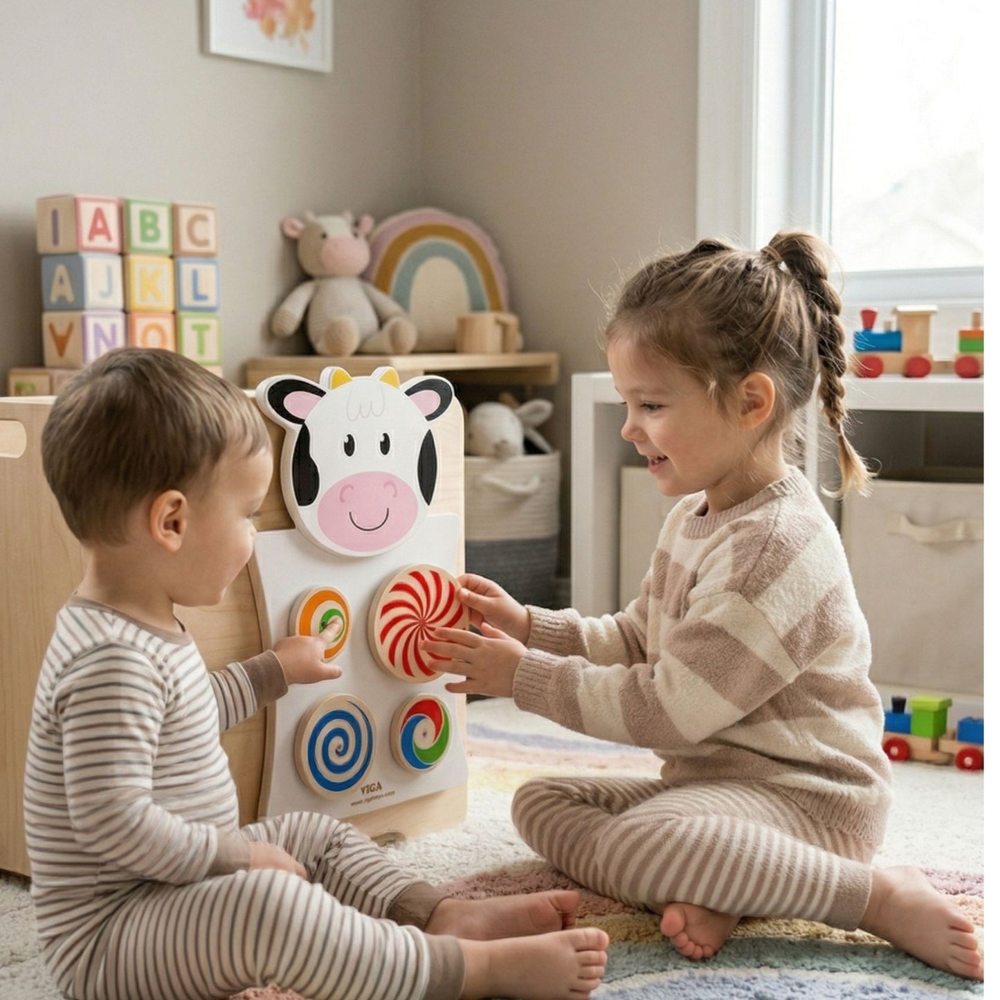 VIGA Medinė Montessori Manipuliacinė Lenta Karvutė FSC