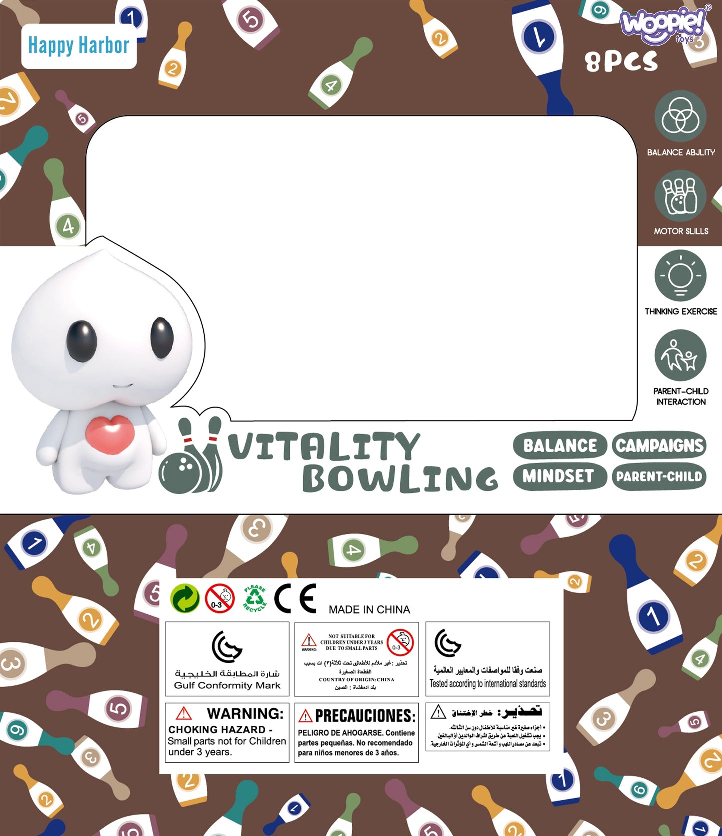 WOOPIE Spalvoti mediniai vaikiški boulingo kėgliai su skaičiais – vaizdas 6