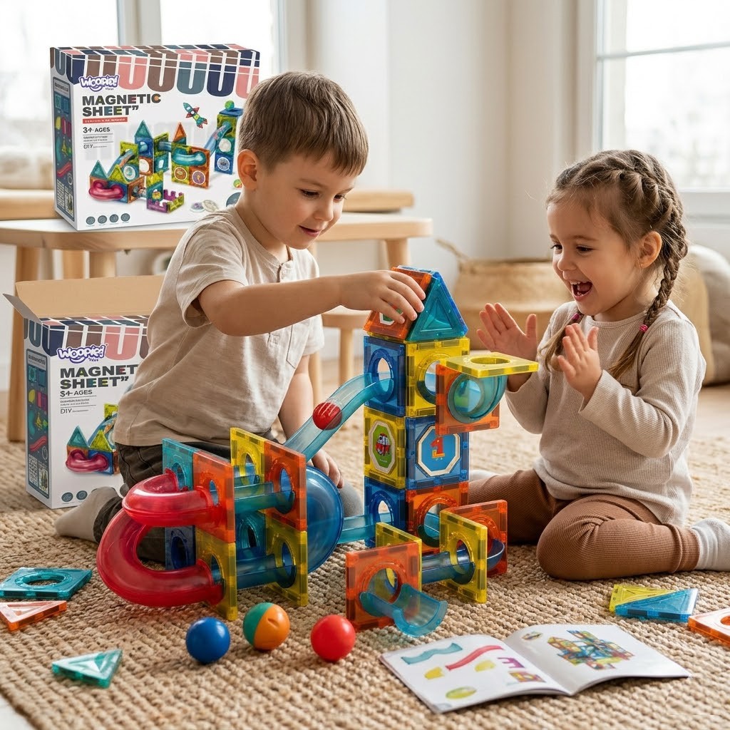 WOOPIE Magnetiniai 3D blokeliai Kamuoliukų Trasa 42 vnt.