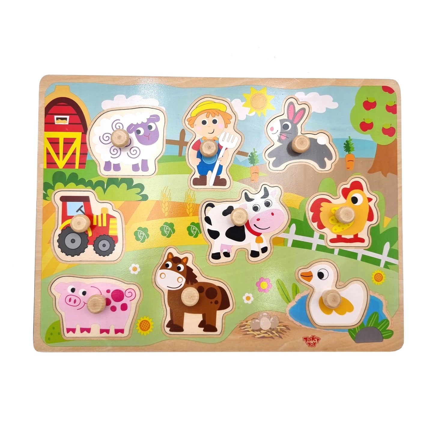 WOOPIE GREEN Medinė Montessori Ūkio Dėlionė su Rankenėlėmis