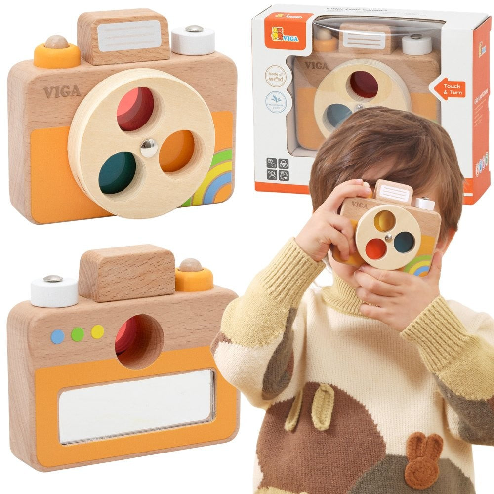 VIGA Medinė Fotoaparato Žaislas – Spalvos ir Garsas vaikams nuo 18 mėn.