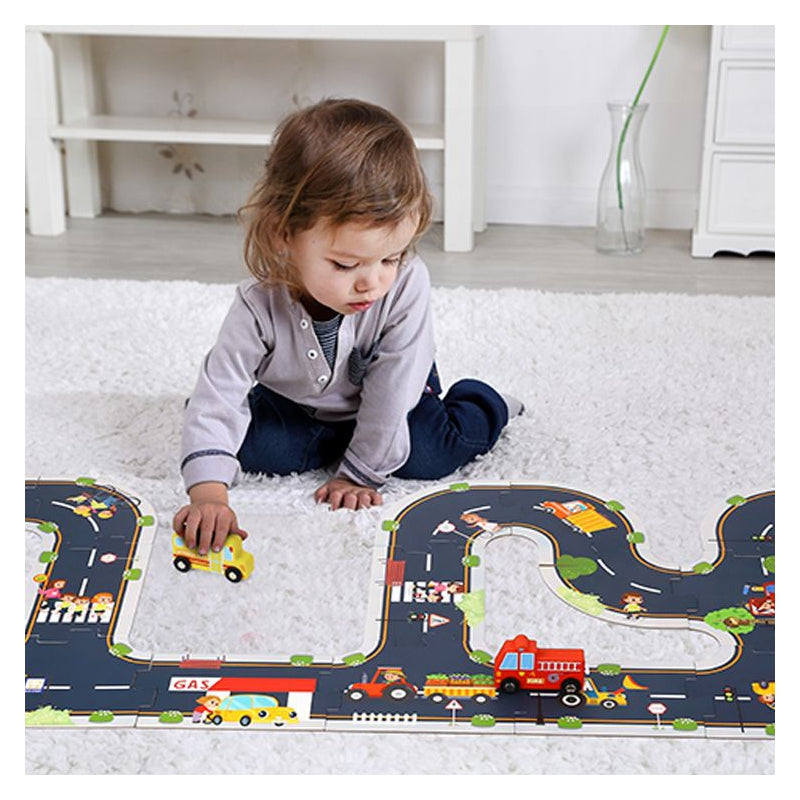 TOOKY TOY Kelių greitkelių galvosūkis + transporto priemonės, automobiliai, kelio ženklai