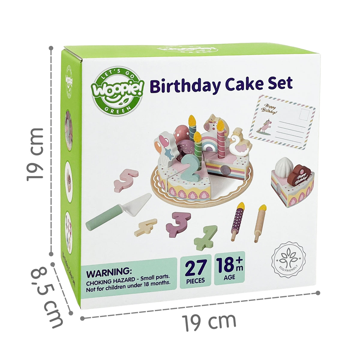 WOOPIE GREEN Medinis pjaustomas gimtadienio tortas su lipdukais 27 vnt.