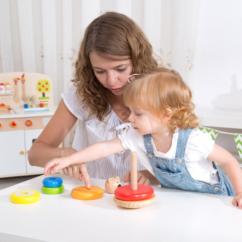 Tooky Toy medinė piramidė „Meškiukas“ – lavinamasis Montessori žaislas – vaizdas 2