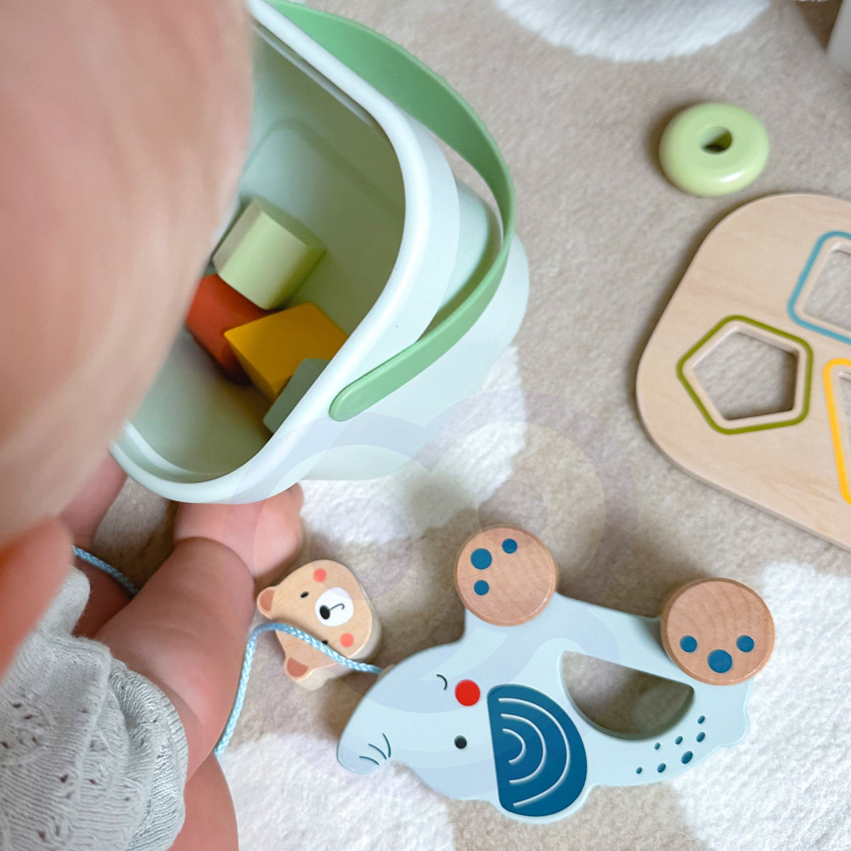 WOOPIE GREEN Rūšiuoklis 3in1 Kaladėlės Piramidė Drambliukas