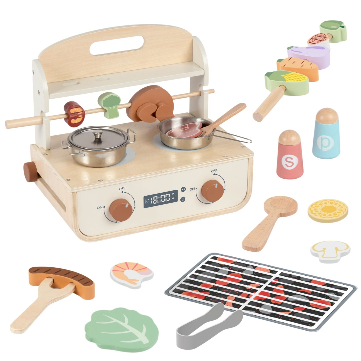 TOOKY TOY Medinė Virtuvėlė su Grilu ir Priedais Vaikams