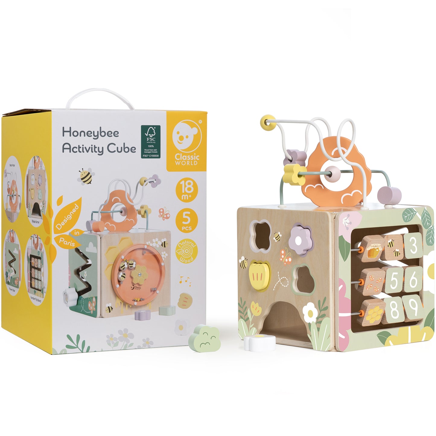 CLASSIC WORLD Medinis sensorinis edukacinis kubas 5in1 – vaizdas 3