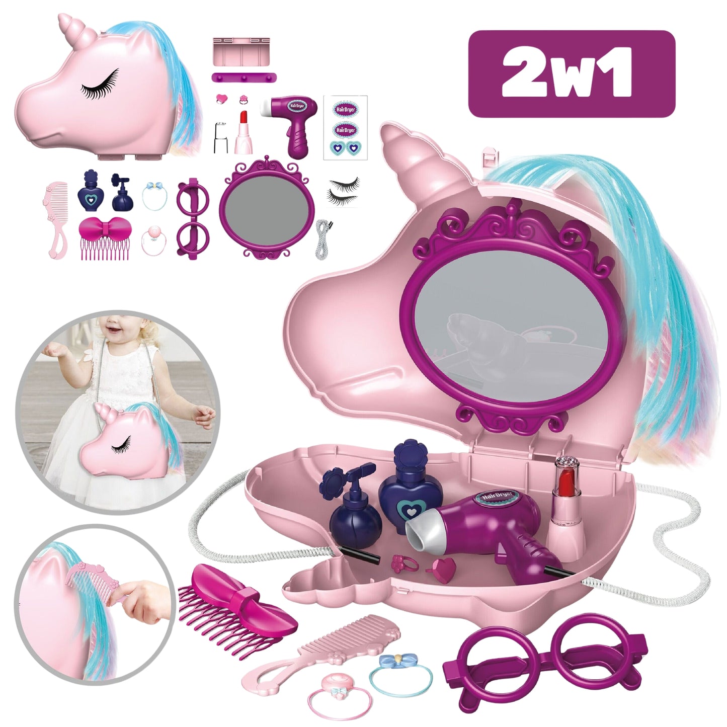 VIGA Baltas medinis tualetinis staliukas su veidrodžiu ir stalčiumi – vaizdas 6