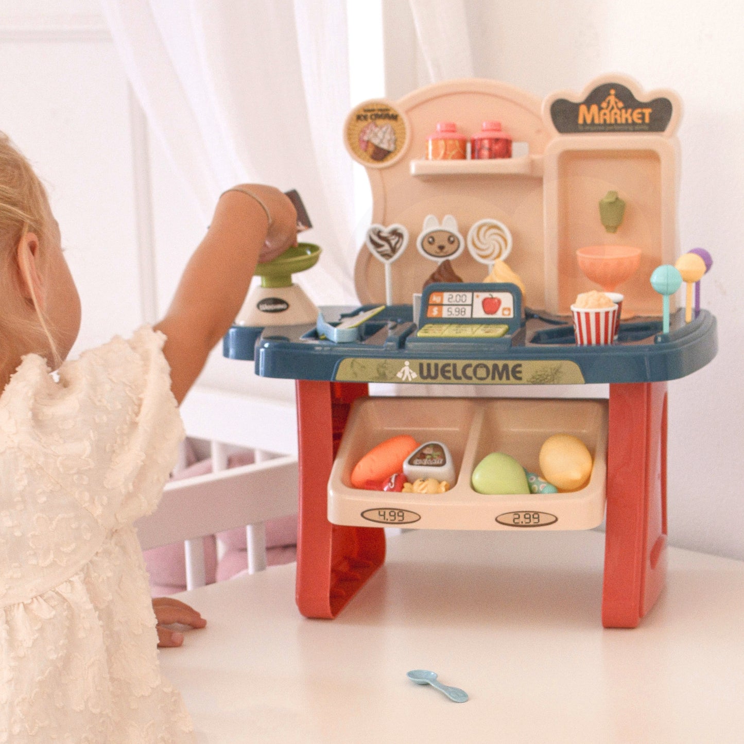WOOPIE Žaislinis Supermarketas su Pirkinių Vežimėliu ir 40 Priedų
