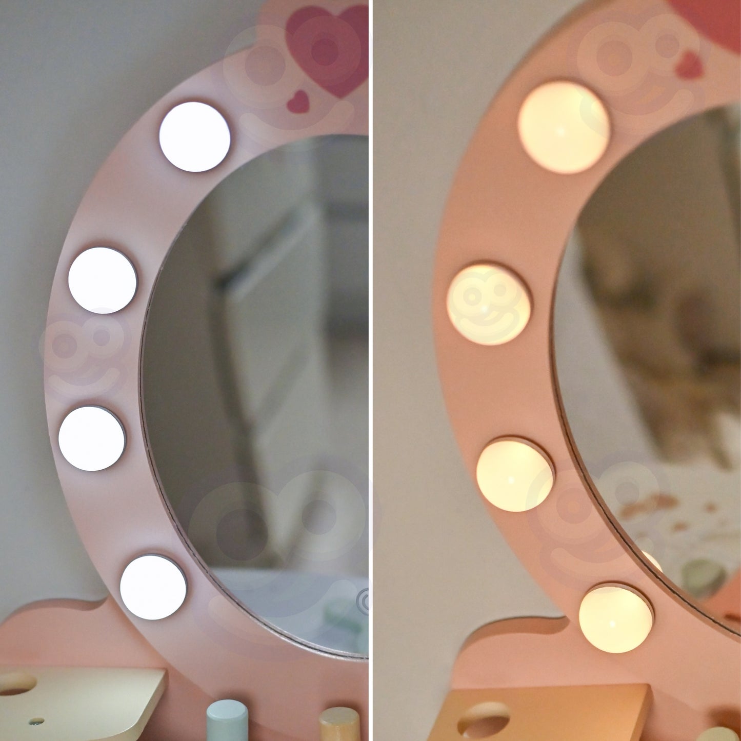 TOOKY TOY Medinis kosmetinis staliukas su kėdute, LED veidrodžiu ir kosmetikos rinkiniu – vaizdas 3