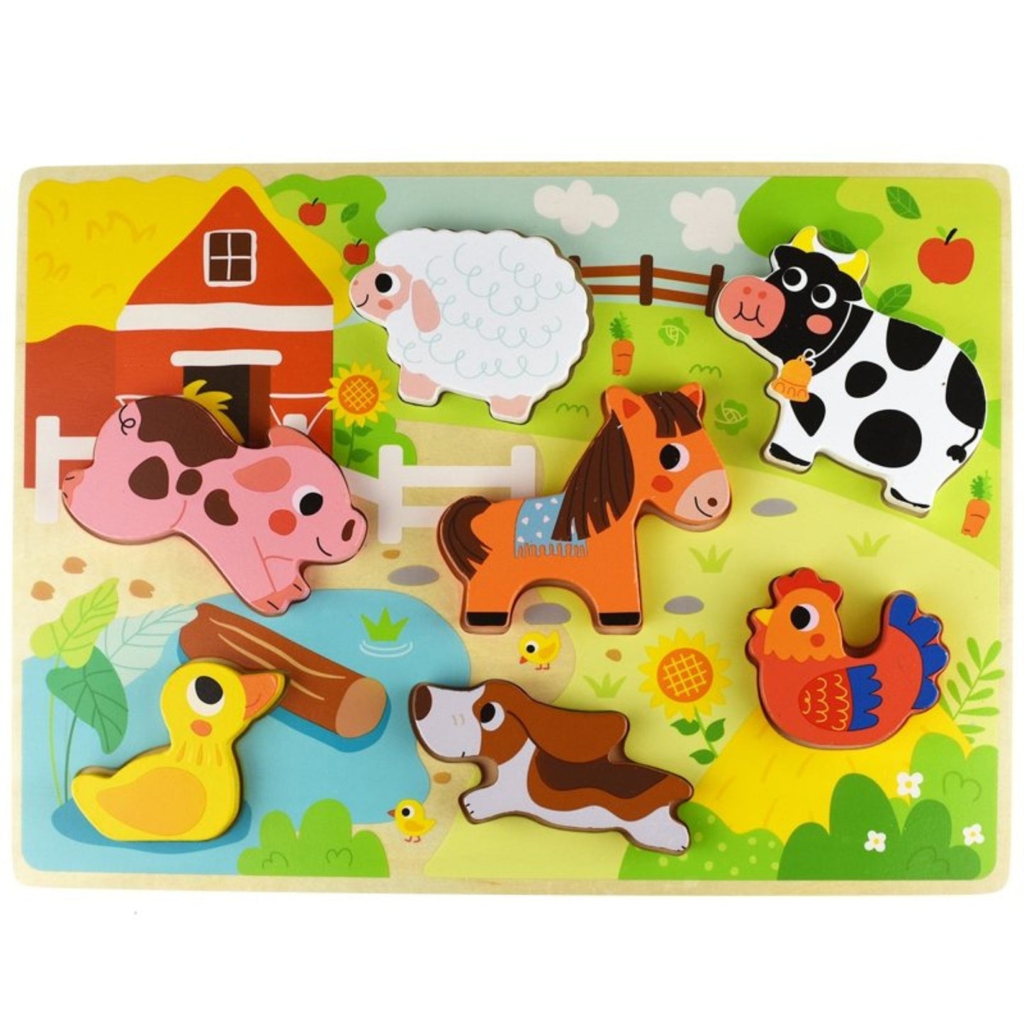 TOOKY TOY Medinė Montessori dėlionė ūkio gyvūnai nuo 12 mėn.