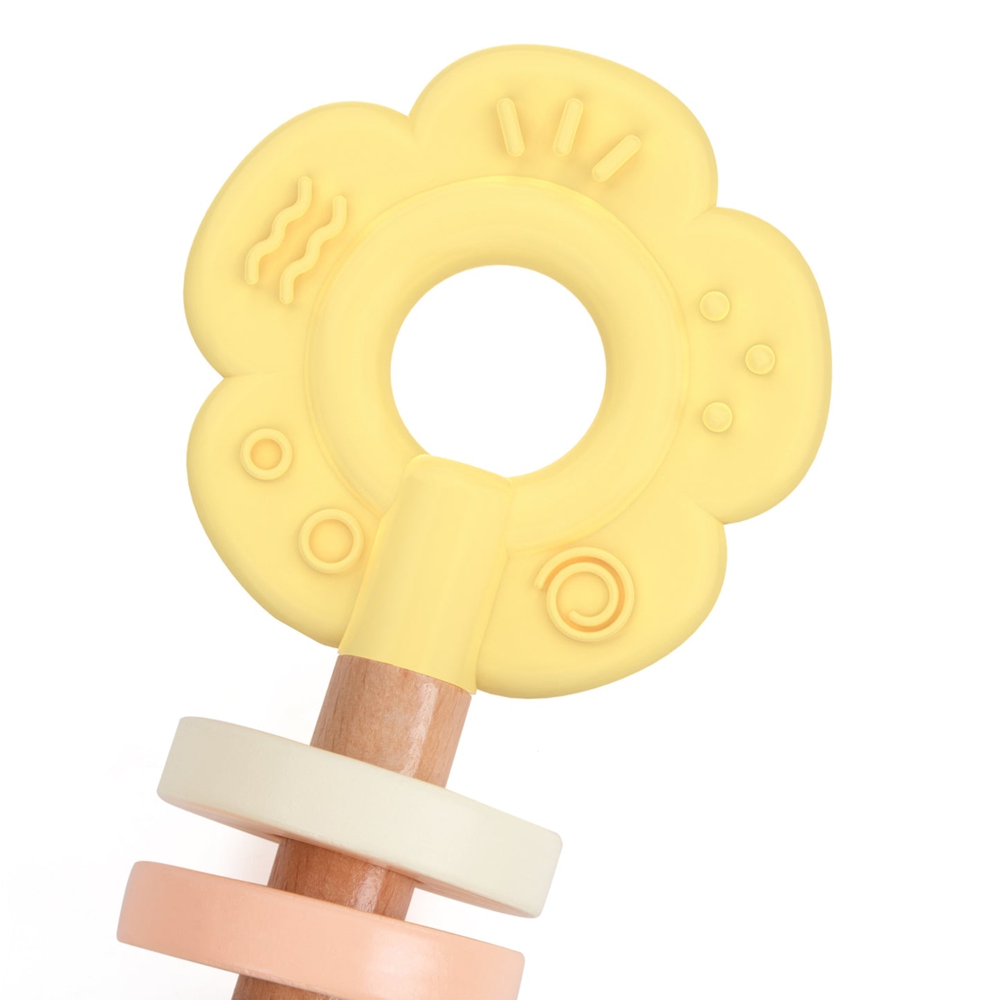 CLASSIC WORLD Medinė pastelinė barškutis-kramtukas 2in1 „Gėlė“ 0+ – vaizdas 4