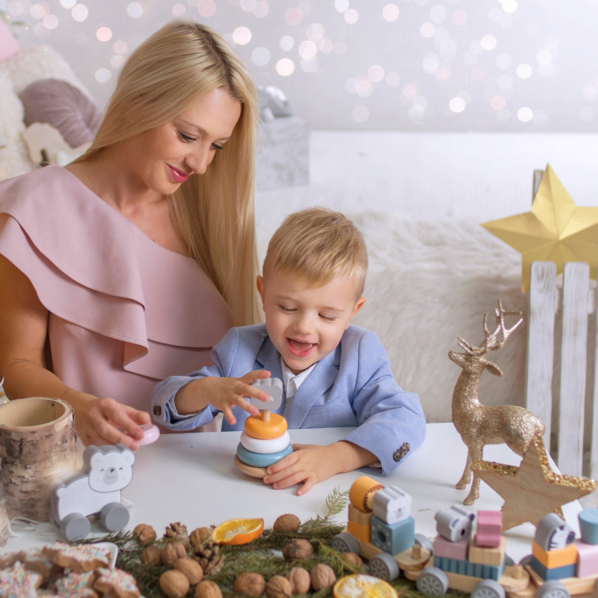 VIGA PolarB Medinė piramidė ir kalimo žaislas, Montessori