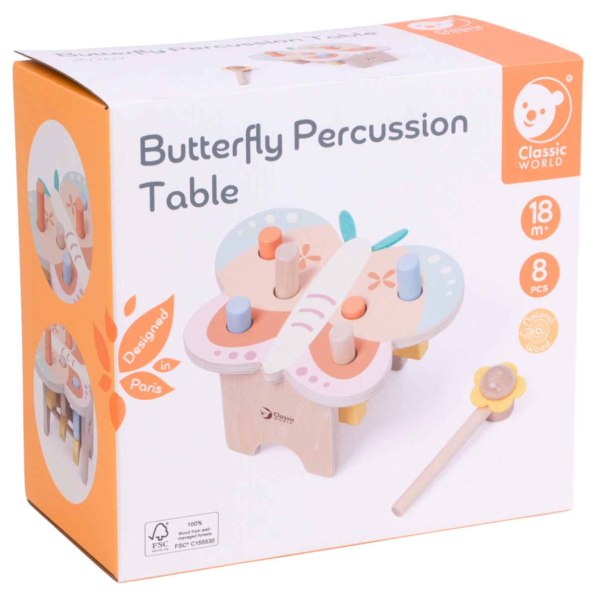 CLASSIC WORLD Montessori Drugelio Kalimo Žaislas su Plaktuku