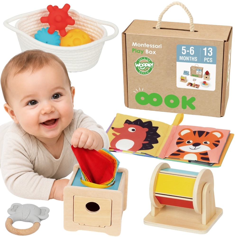 WOOPIE GREEN Montessori Lavinamoji Dėžutė 6in1 Kūdikiams 5-6 Mėn. 13 vnt. FSC