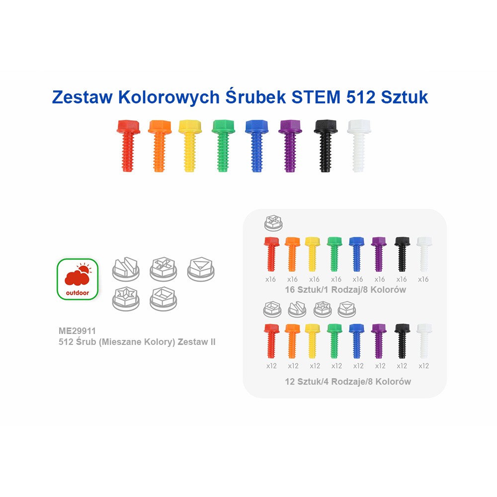 MASTERKIDZ spalvoti varžteliai STEM lentai, 512 vnt., 5 formos
